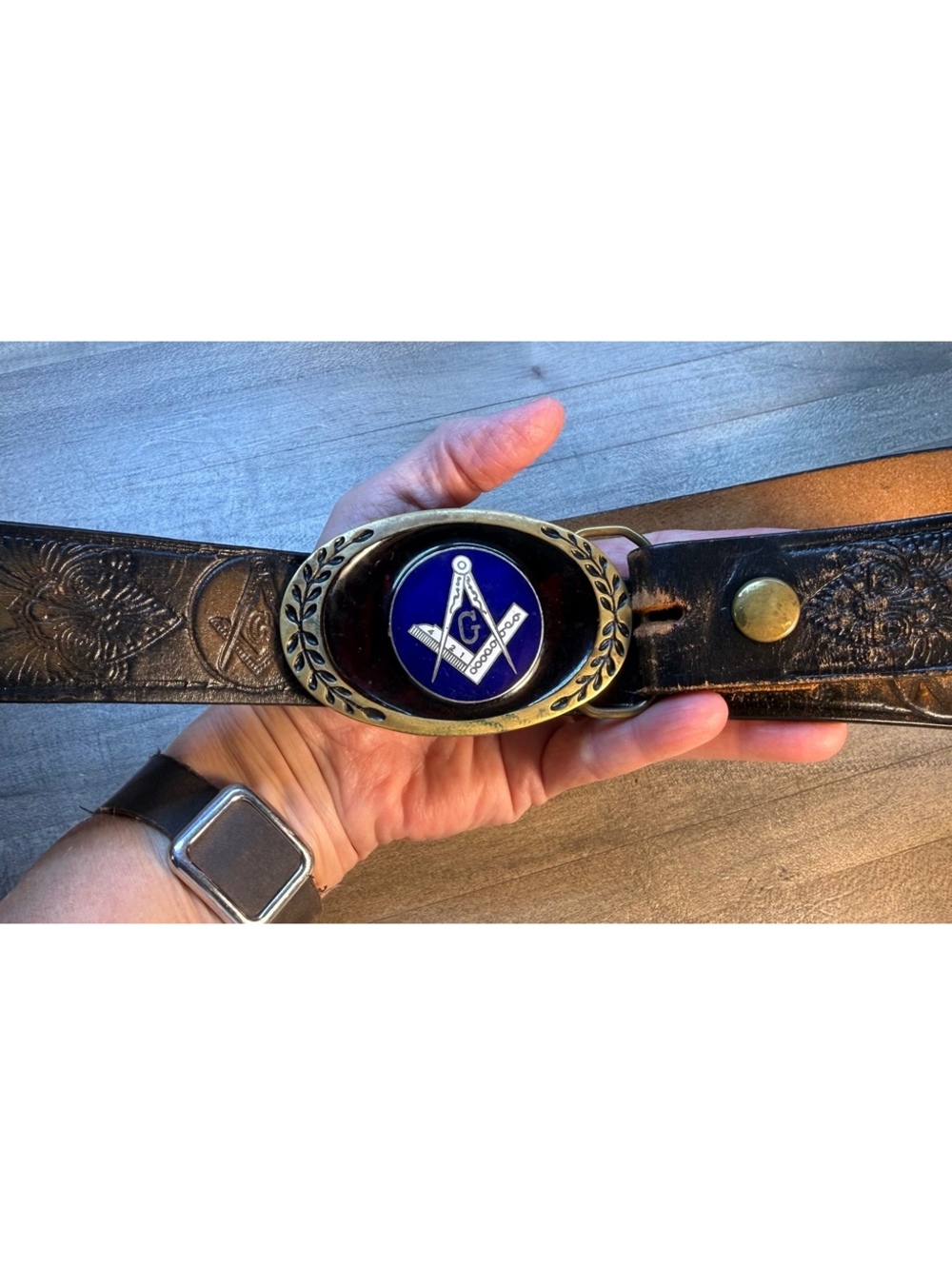 Vintage Heritage Buckles Masonic Freemason Leather Belt Solid Brass (bu1/13cp)